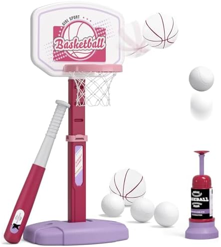 2-in-1 kids hoop and T-ball set — pink