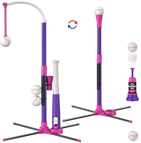 3-in-1 baseball set with auto pitching machine — pink