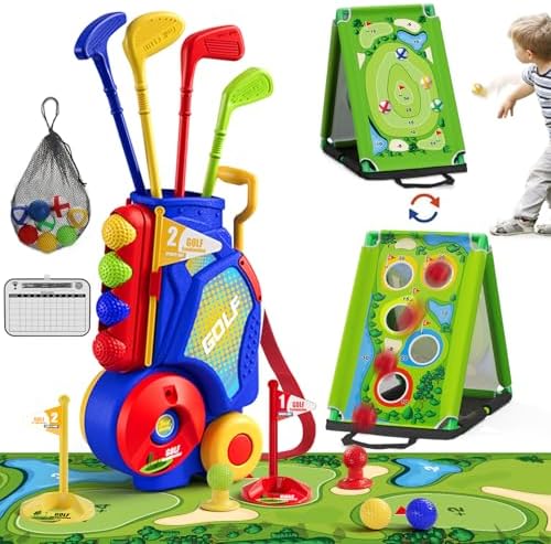 3-in-1 golf set with putting mat and sticky game