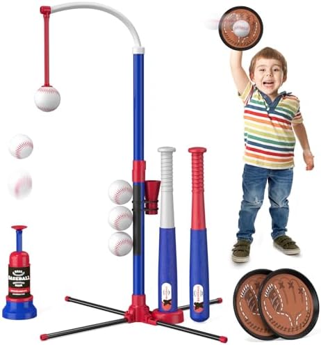 4-in-1 T-ball set with toss and catch game — blue