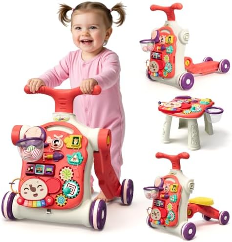 5-in-1 baby walker and activity center — red
