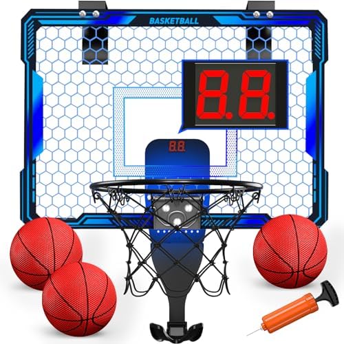 Mini hoop with LED lighting and scoreboard — blue
