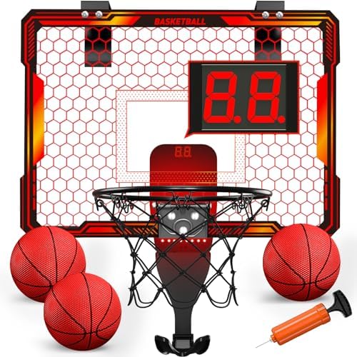 Mini hoop with LED lighting and scoreboard — red