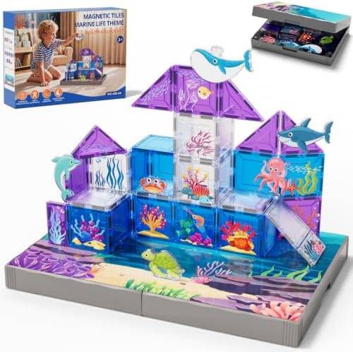 Ocean animal magnetic tiles with storage box