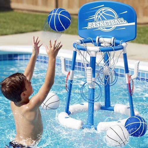 Pool hoop with backboard, 4 balls and 8 rings