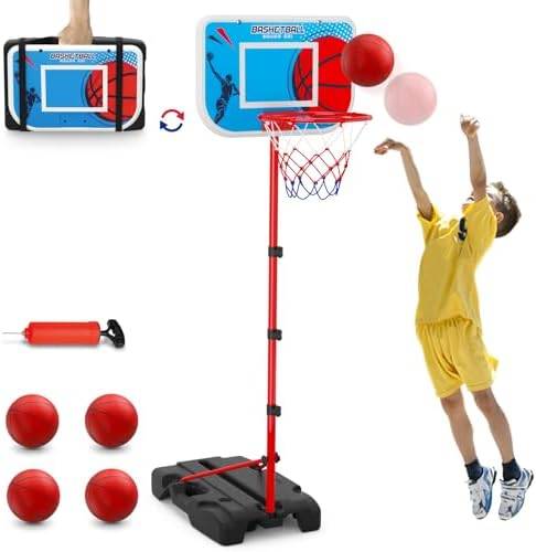 Portable kids hoop with adjustable height and 4 balls