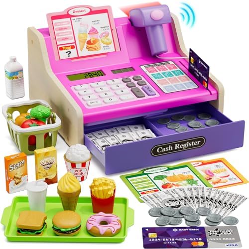Rechargeable pretend play cash register — pink